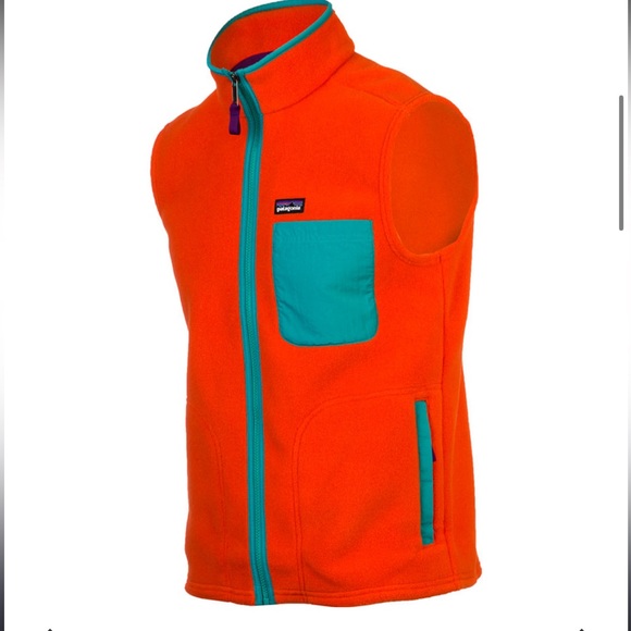 Patagonia Karstens Men's Fleece Vest Size XL Color Orange/Turquoise